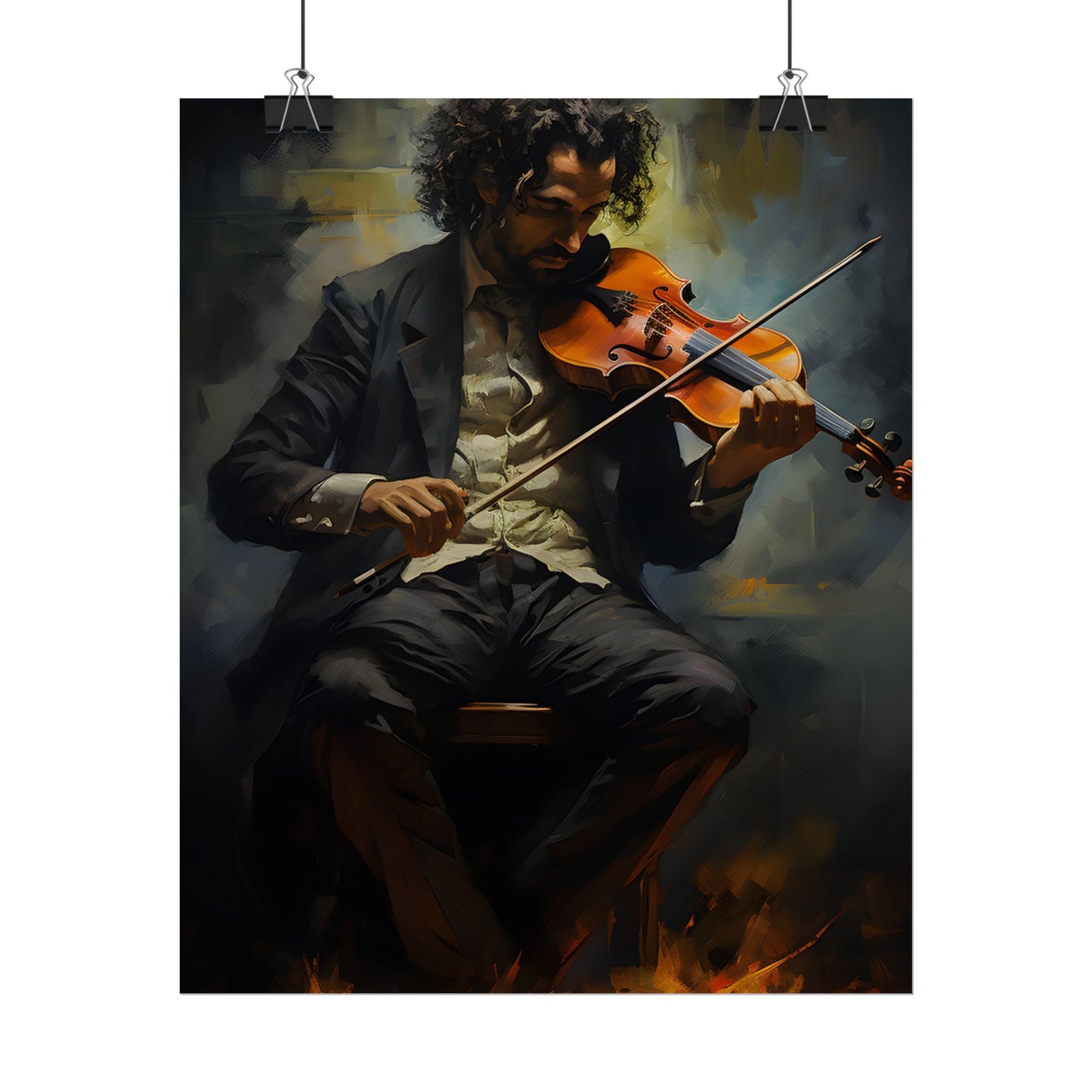 Mysterious Musician Portrait: Digital Artwork - Poster