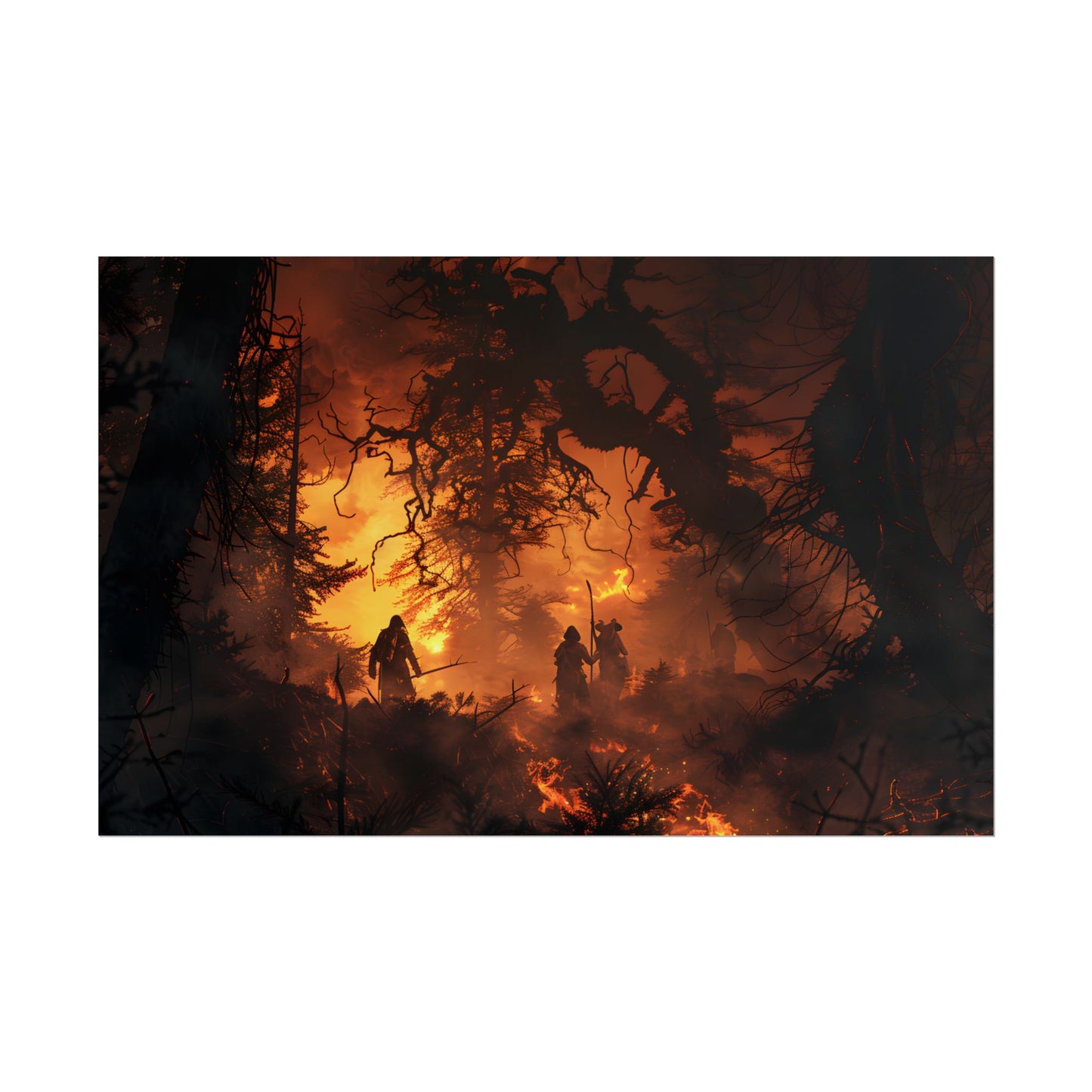 Misty Sunset Forest: Group Gathering - Poster