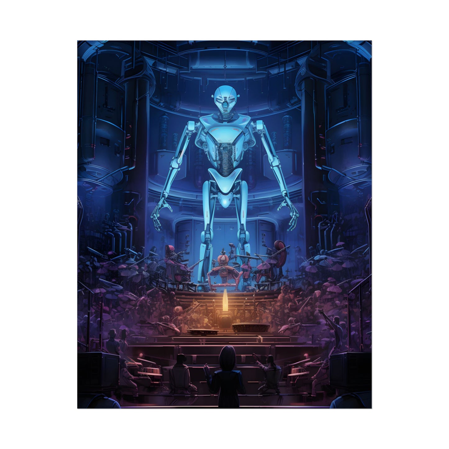 Mechanical Harmony: Black & Grey Robot Orchestra Symphony - Poster