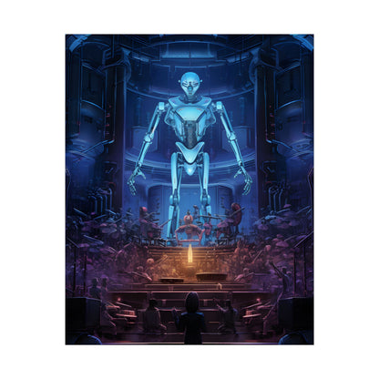 Mechanical Harmony: Black & Grey Robot Orchestra Symphony - Poster