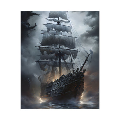 Ghostly Pirate Sails: Abandoned Ship at Sea - Poster