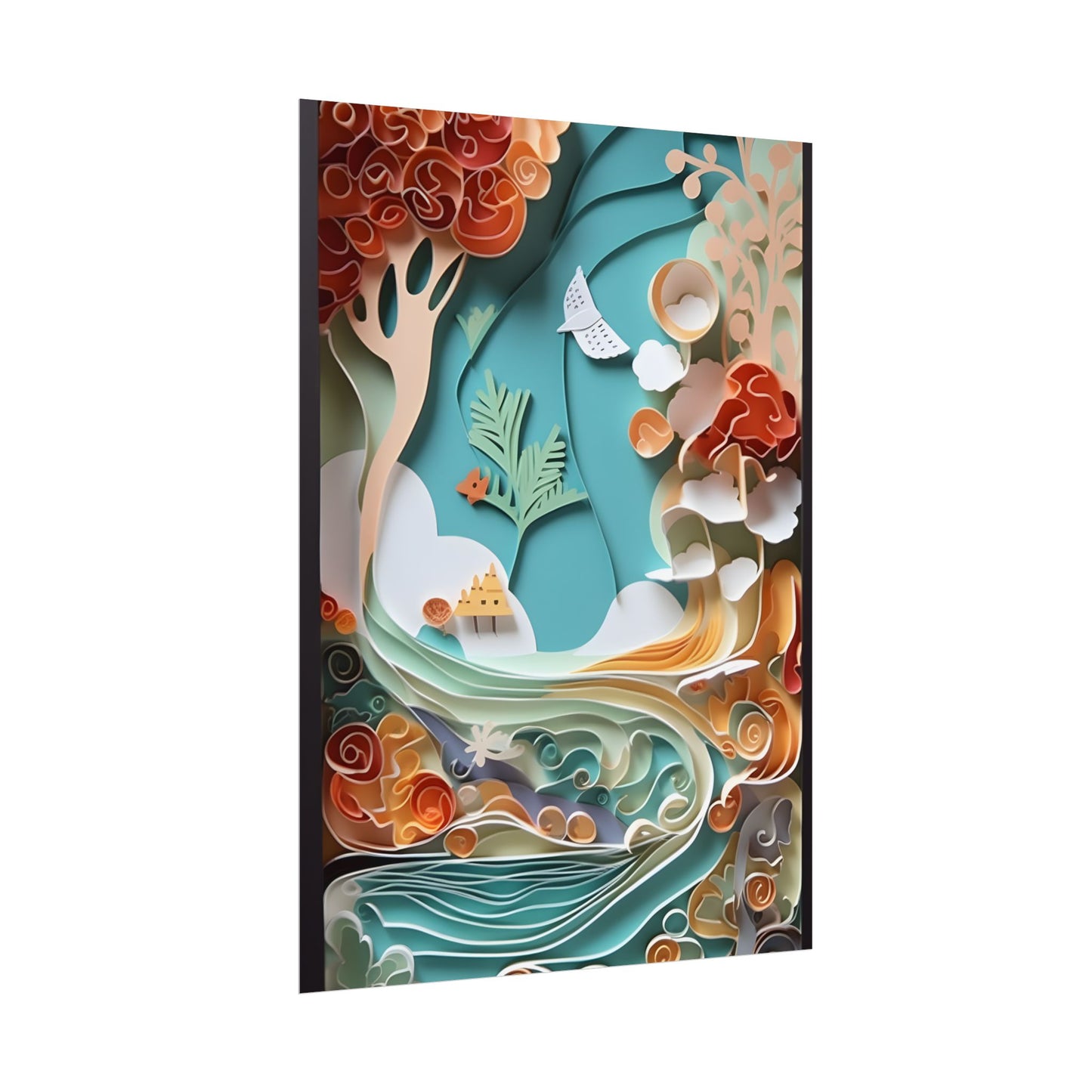 Paper Quilled Beach Sunset: Calming Beach Landscape Artwork - Poster