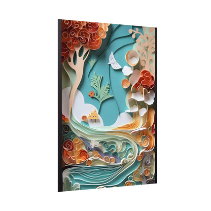 Paper Quilled Beach Sunset: Calming Beach Landscape Artwork - Poster