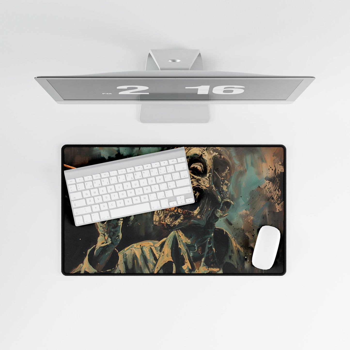 Surreal Zombie Painter: Unique Artwork in Progress - Desk Mat