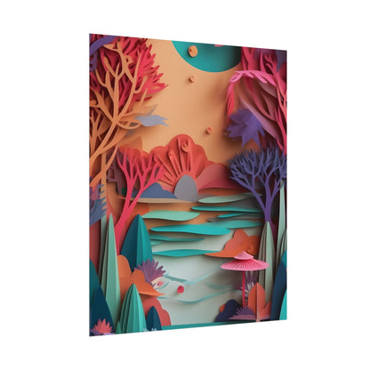 Whimsical Quilling Japanese Landscape: Intricate Paper Art Design - Poster