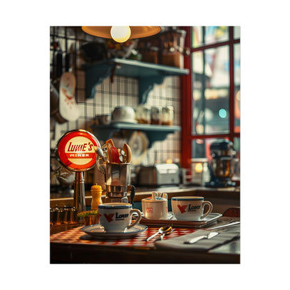 Retro Warmth: Cozy Lukes Diner Coffee Scene Art - Poster