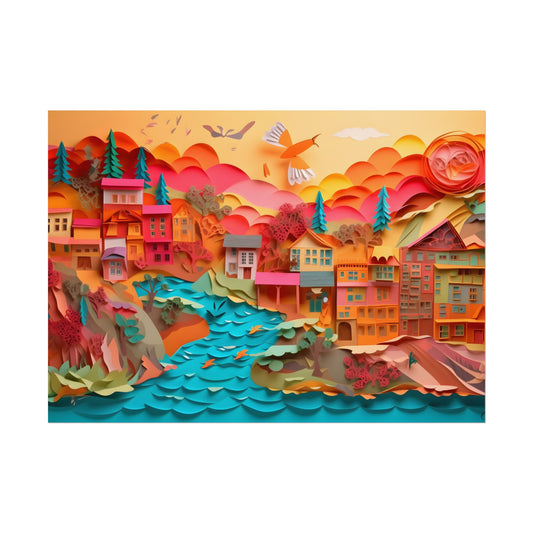 Magical Beach Quill: Vibrant Paper Art of Tropical Paradise - Poster