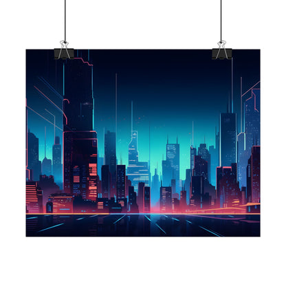 Melancholic Night Cyberpunk Cityscape: Neon Dreams Digital Art - Poster