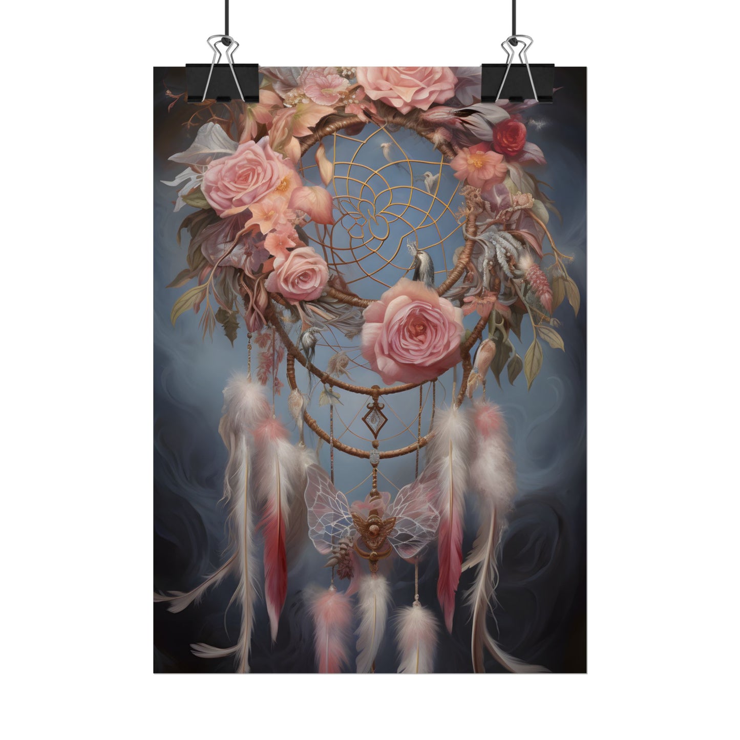 Ethereal Dreamcatcher Realm: Surreal Artwork with Colorful Feathers - Poster