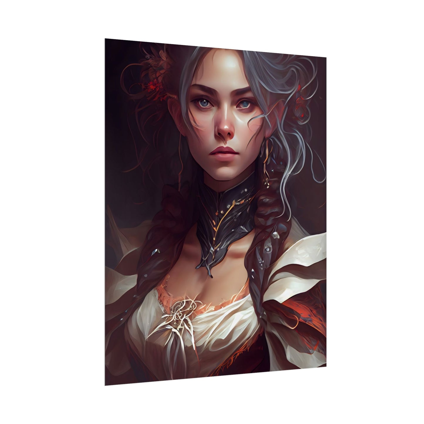 Glamorous Mid-20s Female Portrait: Black Hair Artwork - Poster
