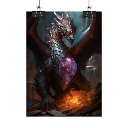 Ancient Fantasy Dragon Guarding Lair: Mythical Artwork - Poster