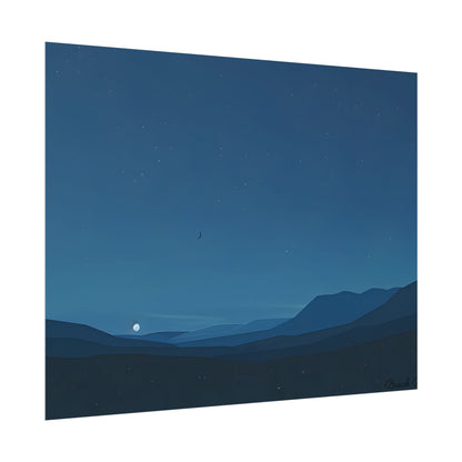 Minimalist Night Sky: Stars and Crescent Moon Art - Poster