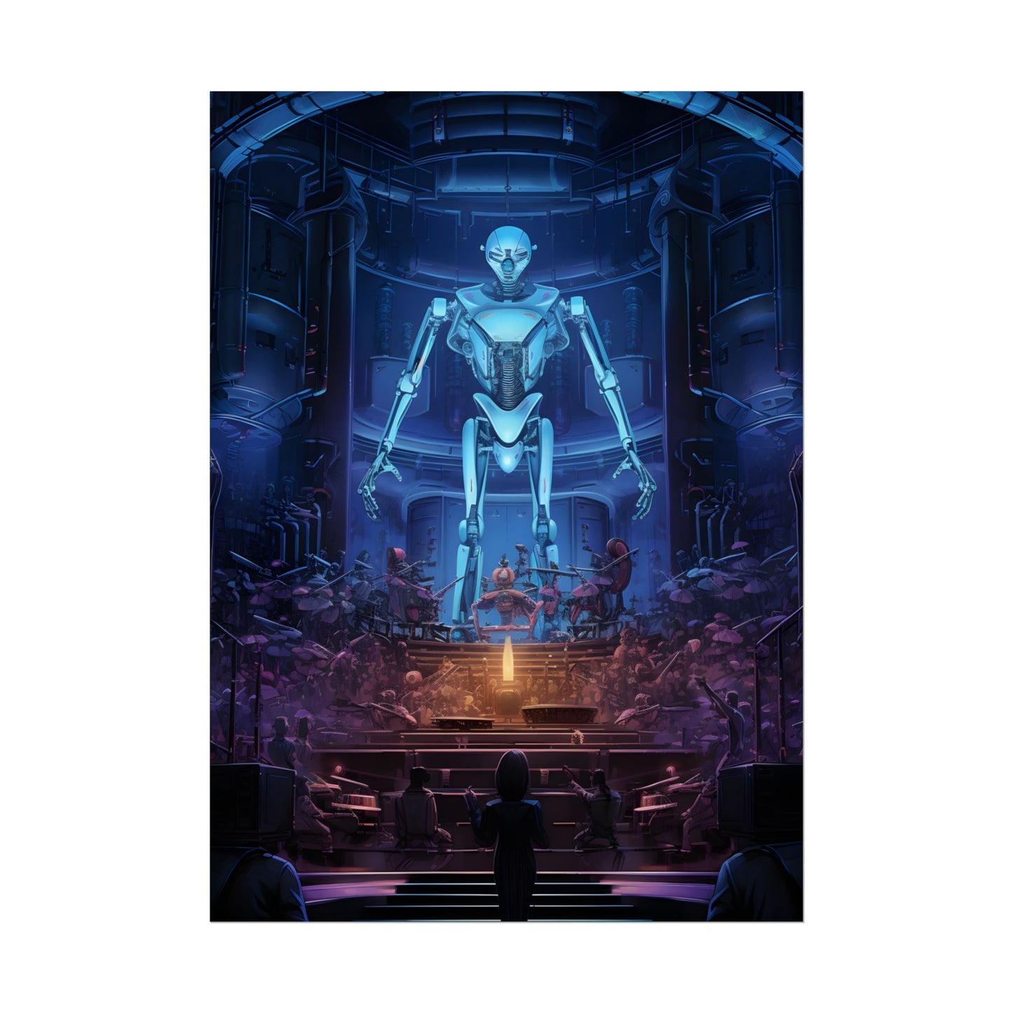 Mechanical Harmony: Black & Grey Robot Orchestra Symphony - Poster