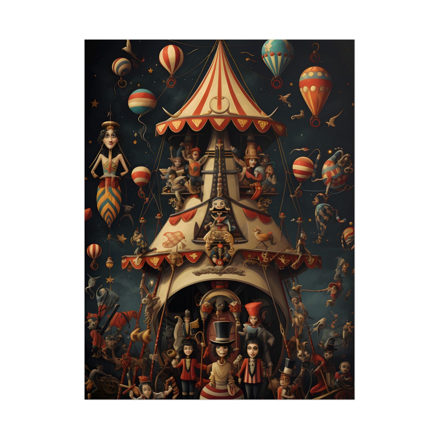 Whimsical Clockwork Circus: Fantastical Artwork in Vibrant Colors - Poster