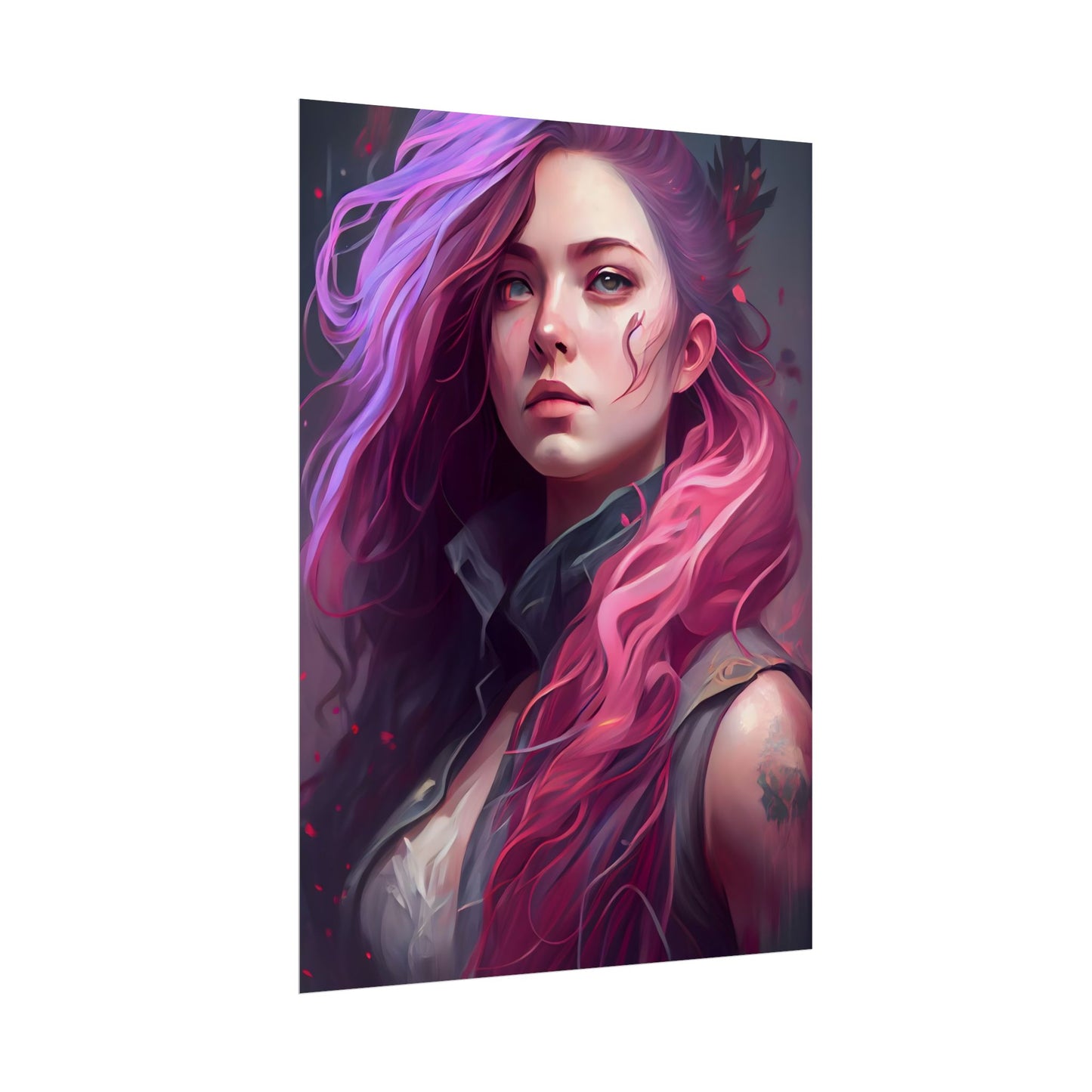 Astonishing Female Portrait: Stylized Pink Hair Artwork in Dre - Poster