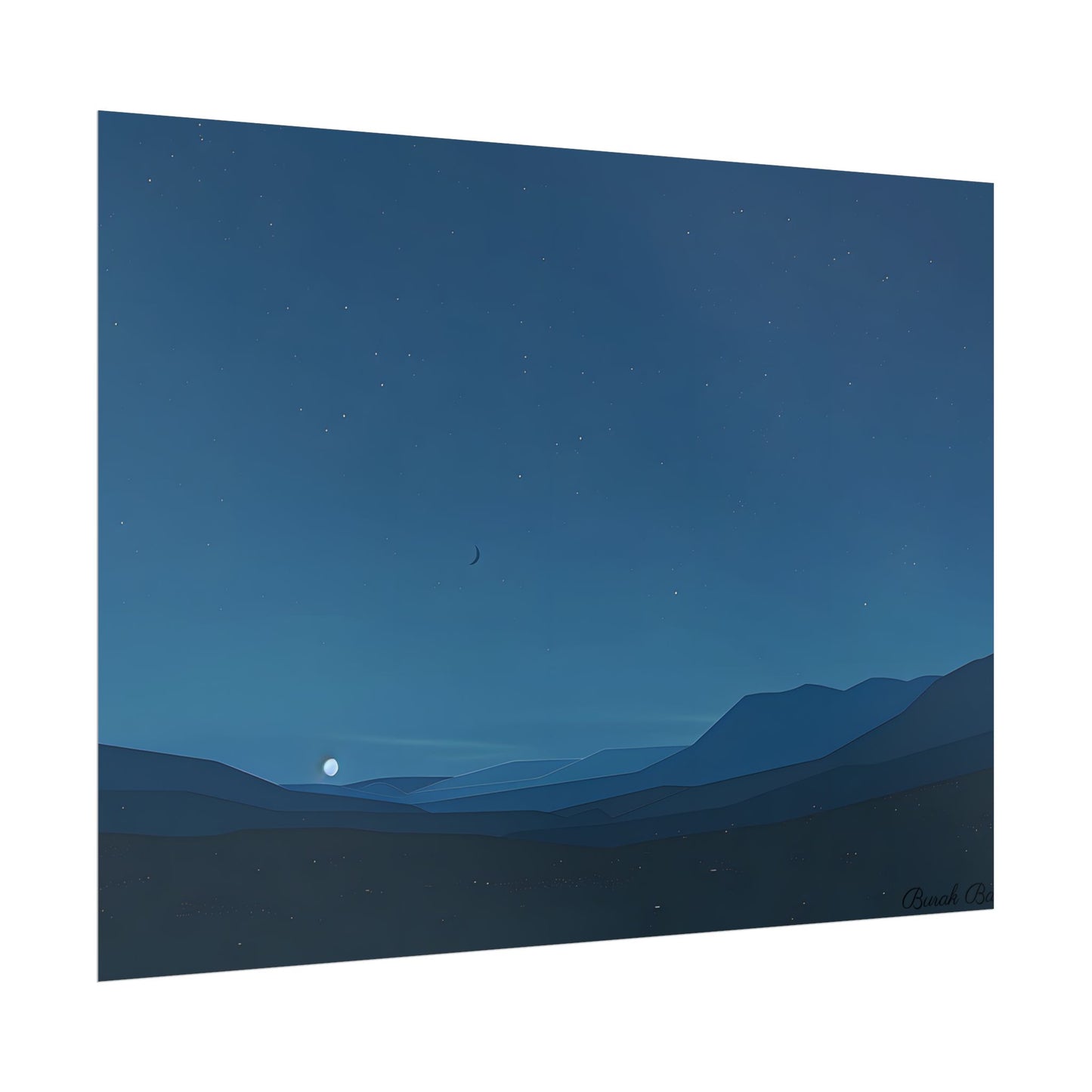 Minimalist Night Sky: Stars and Crescent Moon Art - Poster