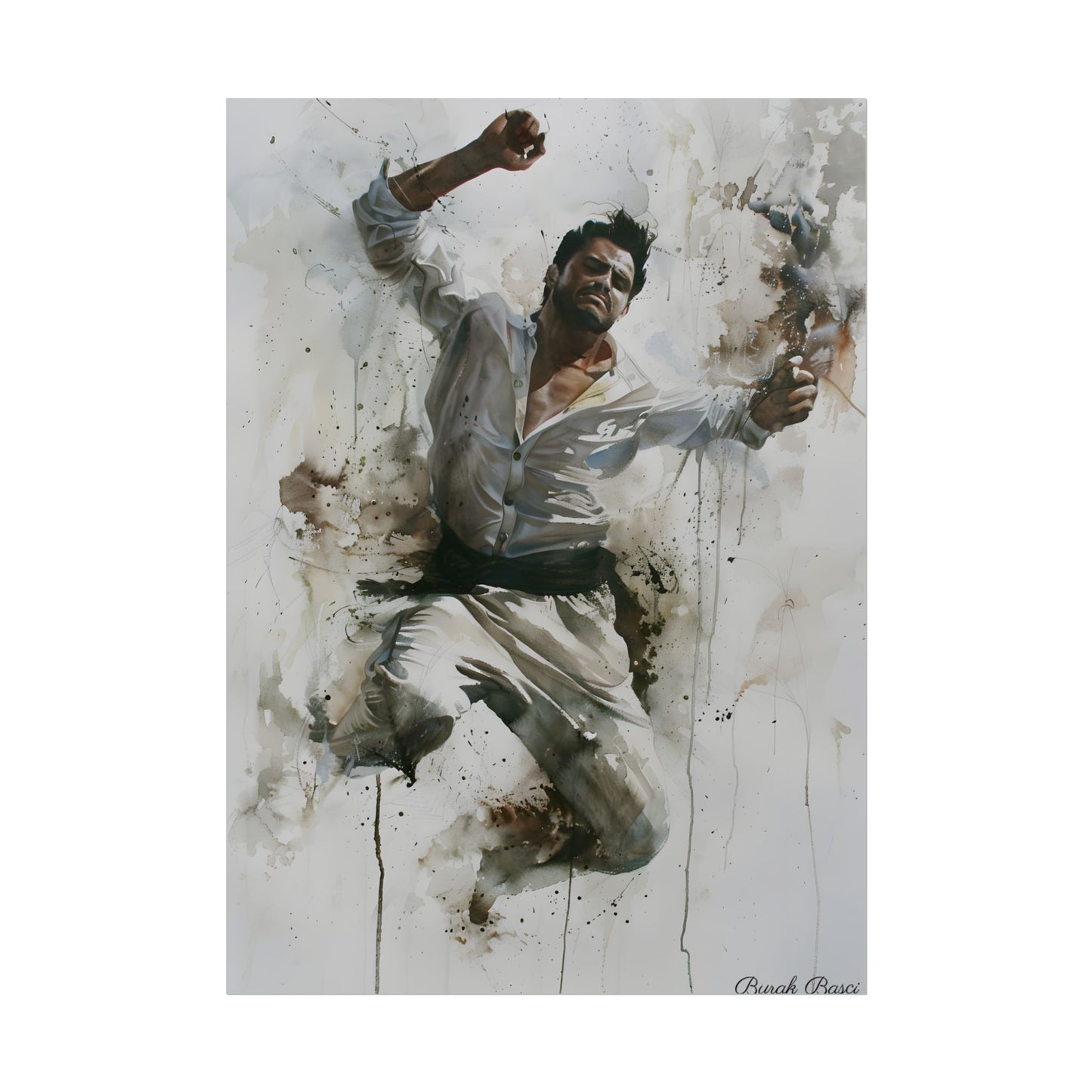 Watercolor Artwork: Man Dancing in Dynamic Movement - Poster
