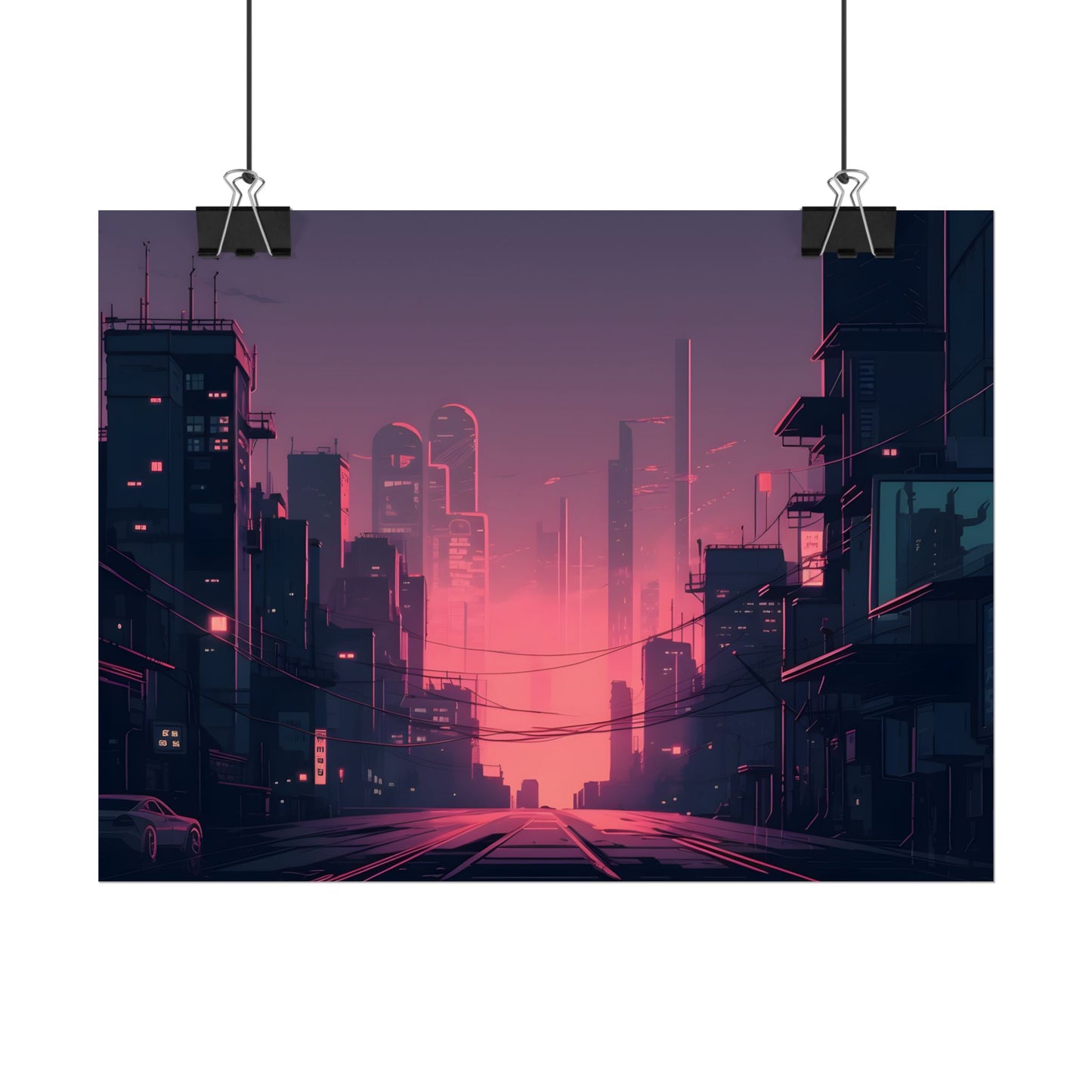 Cyberpunk Nighttime Cityscape: Melancholic Mood - Poster