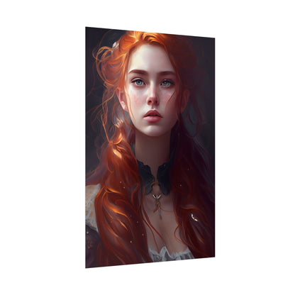 Elegant Redhead Portrait: Female Artwork in Dress - Poster
