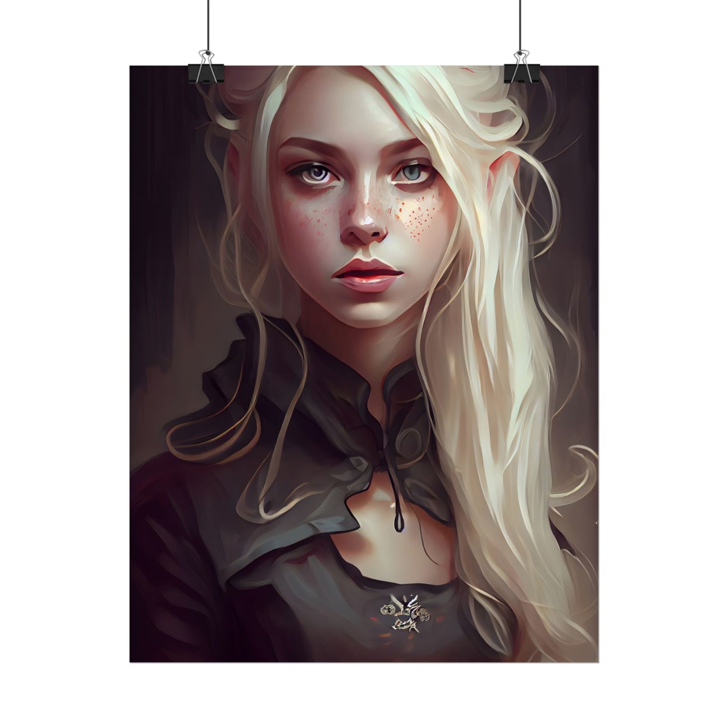 Blonde Portrait: Elegant Woman in Black Dress - Poster