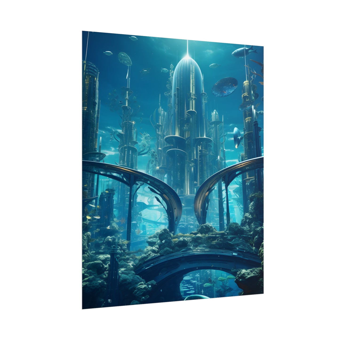Underwater City of the Future: Sleek Modern Architecture - Poster