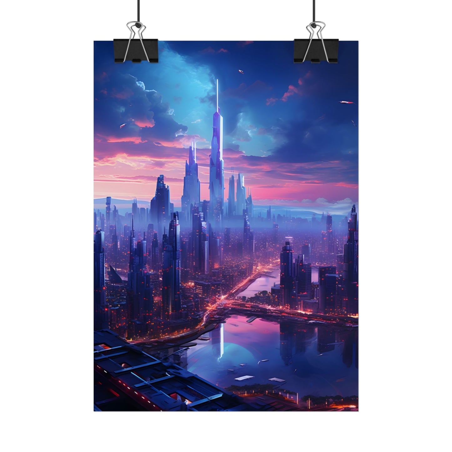 Cyberpunk Dystopia: Futuristic Cityscape Digital Art - Poster