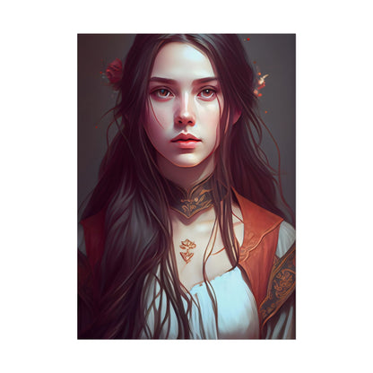 Sophisticated Female Portrait: Brown Hair Artwork in Focus - Poster
