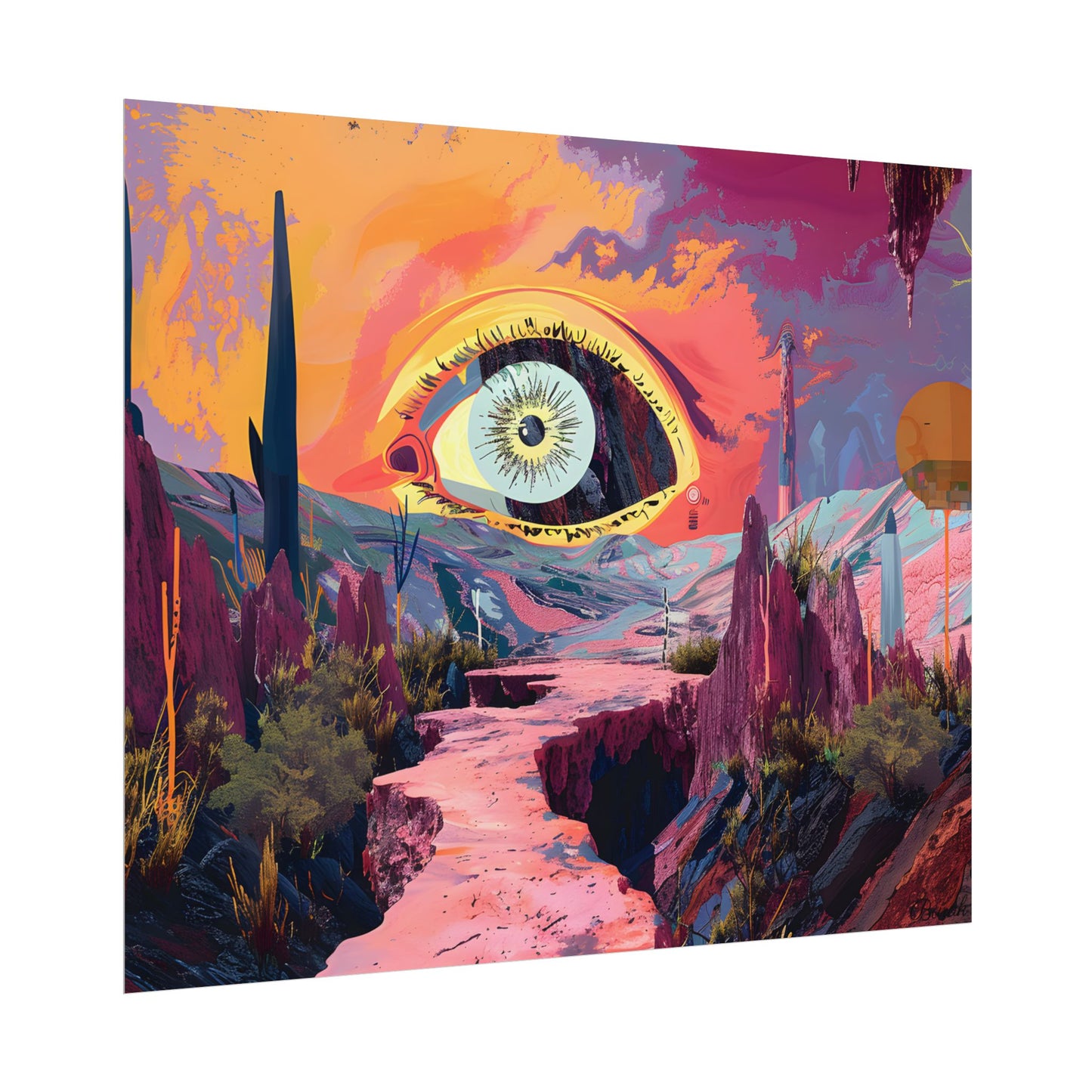 Surreal Eye: Vibrant Landscape Digital Art - Poster