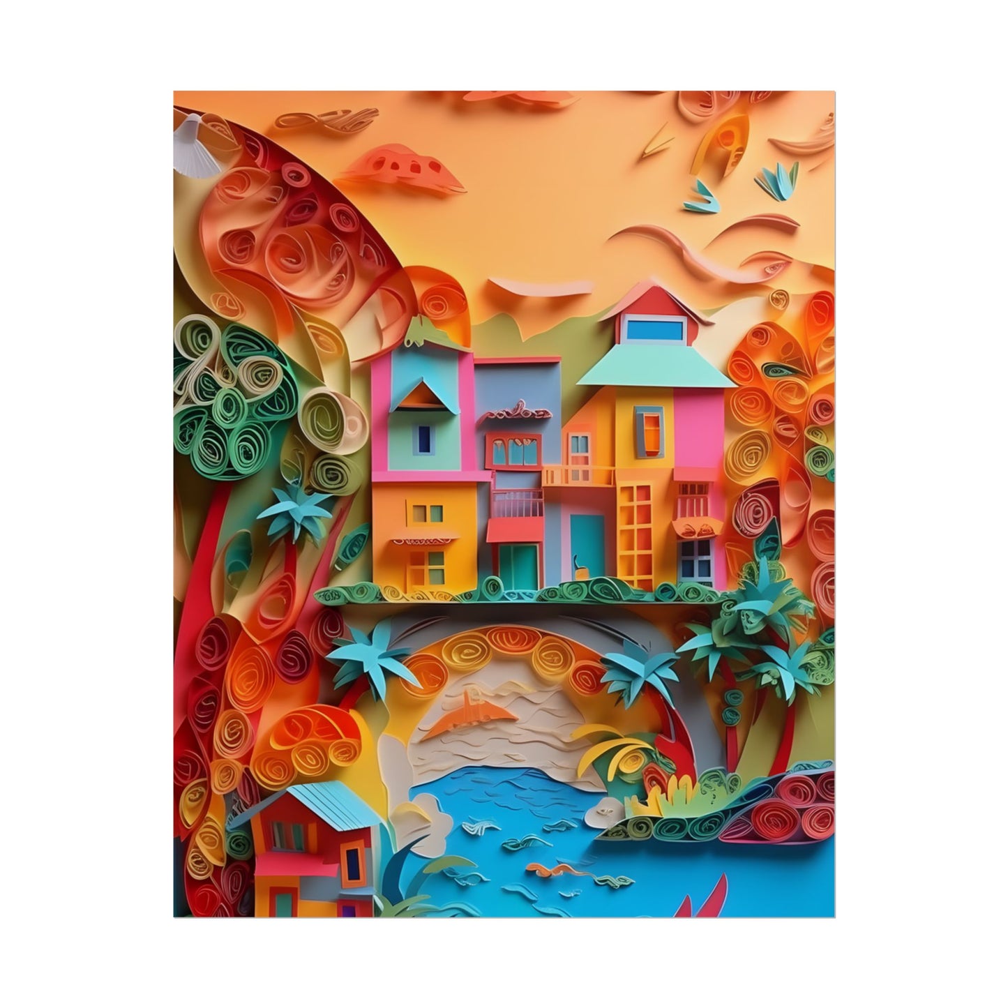 Eye-Catching Beach Paper Quilling: Quilled Landscape Artwork - Poster