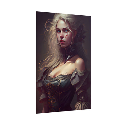 Blonde Female Portrait in a Dress: Stunning Artwork - Poster