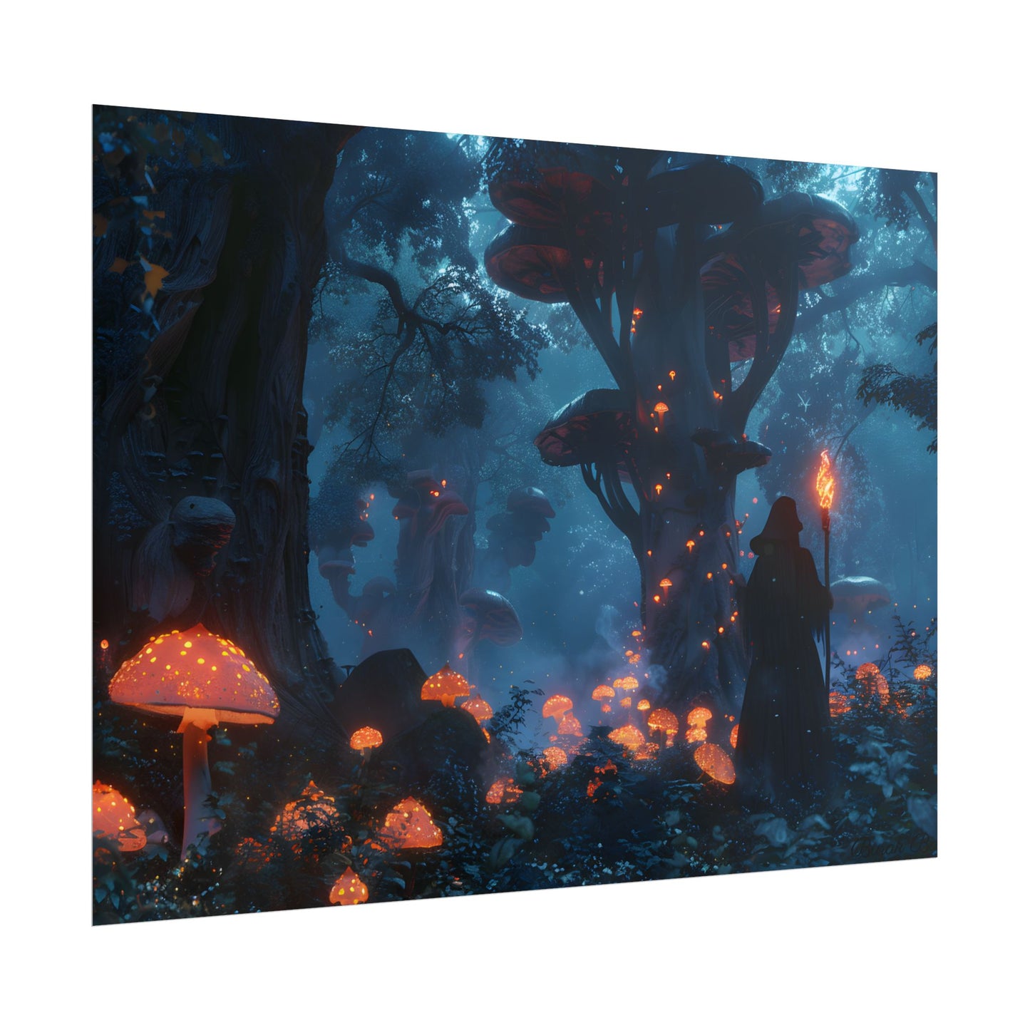 Mystical Forest Encounter: Vibrant Witch Artwork - Poster