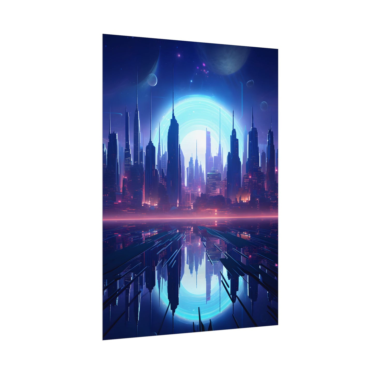 Melancholic Cyberpunk Night: Dark Cityscape Digital Art - Poster
