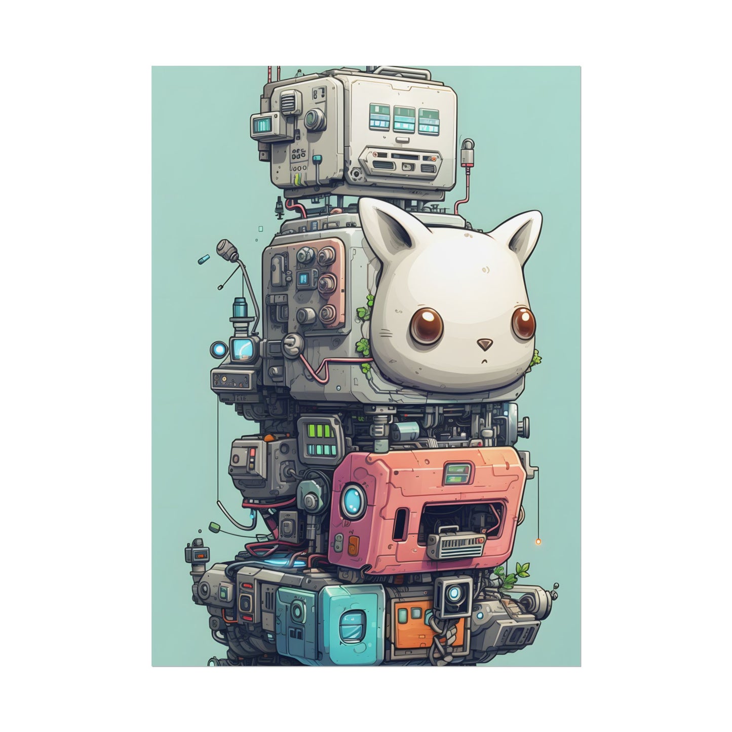 Mysterious Pixel Pets in Futuristic Room: Cyberpunk Artwork - Poster