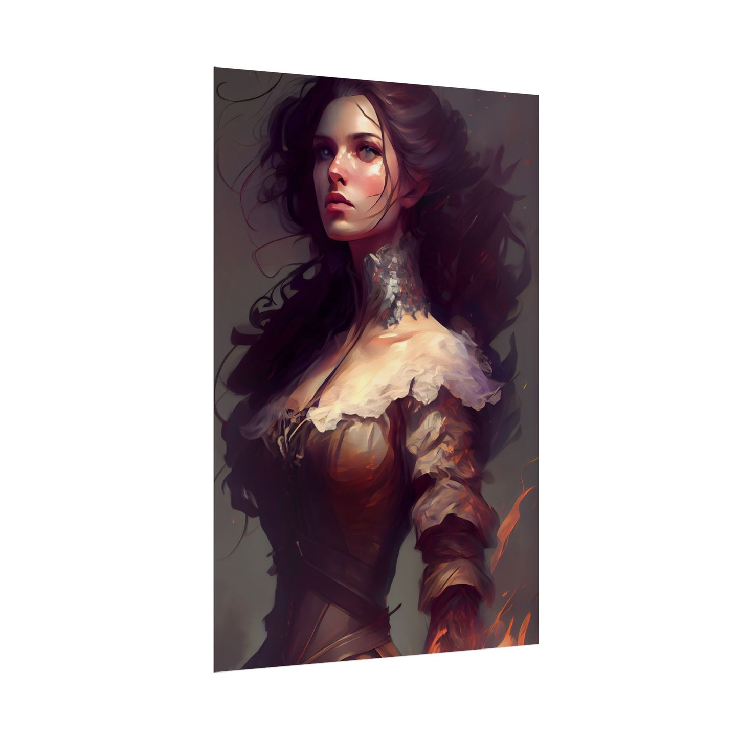 Lovely Brown Hair Portrait: Stunning Female Art - Poster