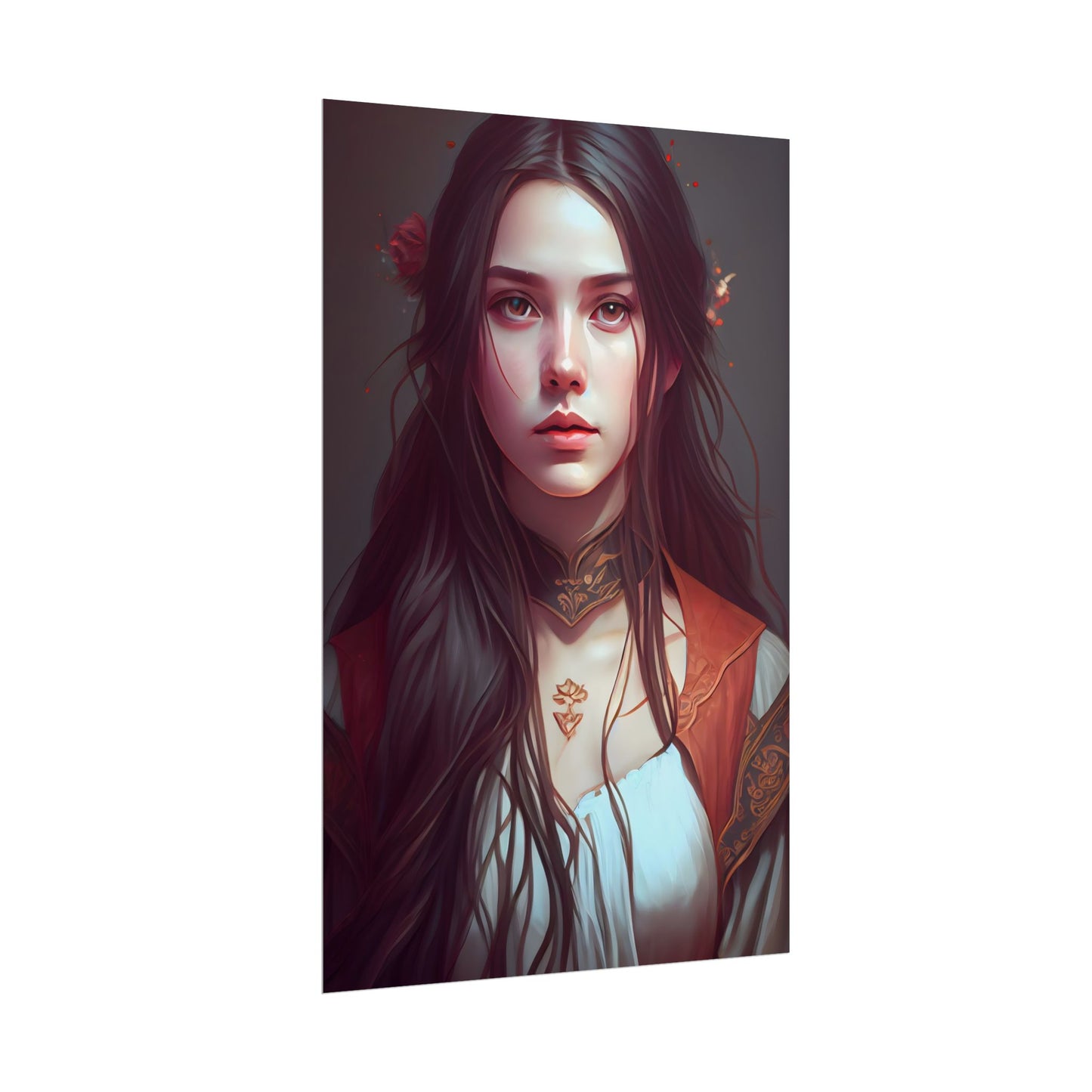 Sophisticated Female Portrait: Brown Hair Artwork in Focus - Poster