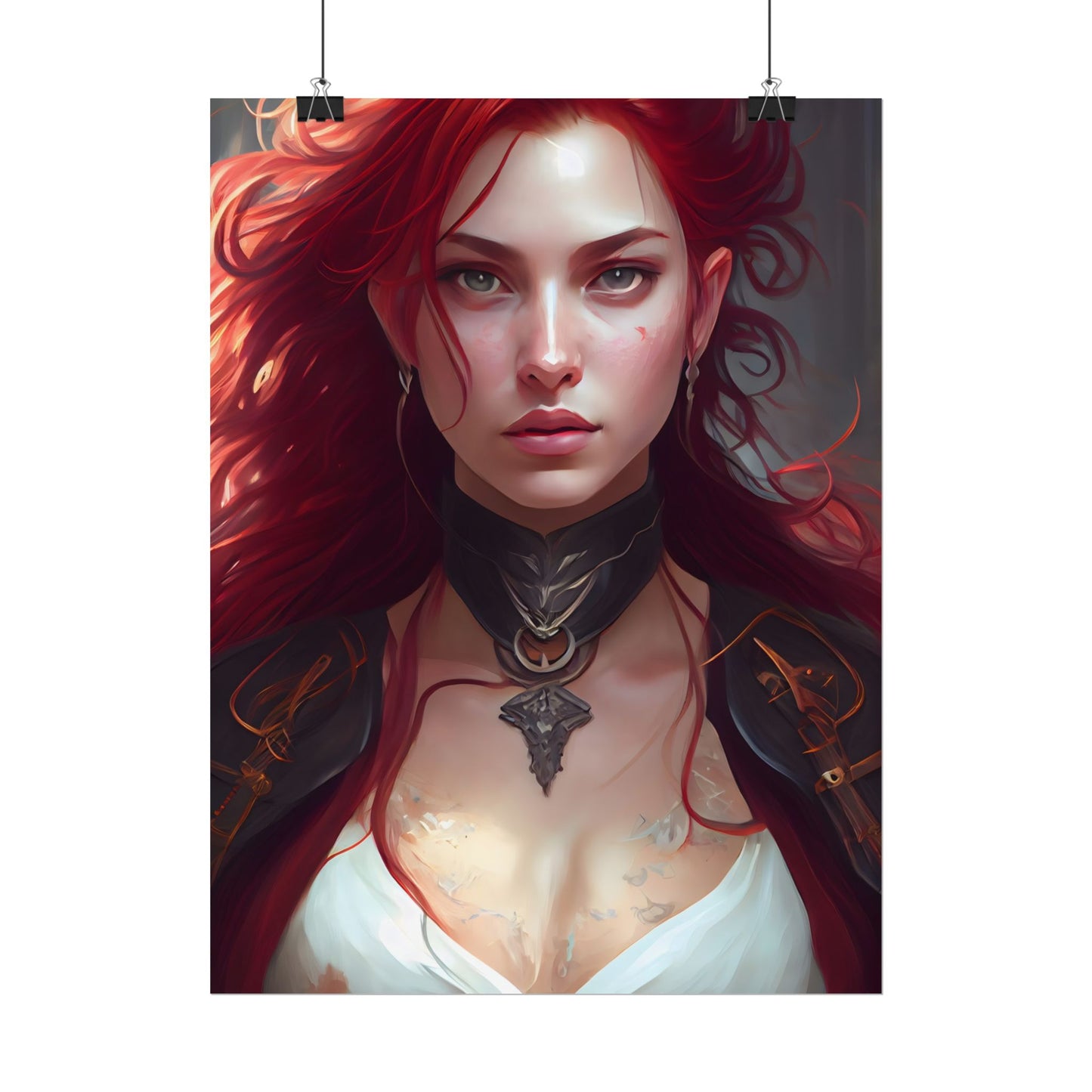 Red Hair Beauty: Elegant Woman in Black - Poster
