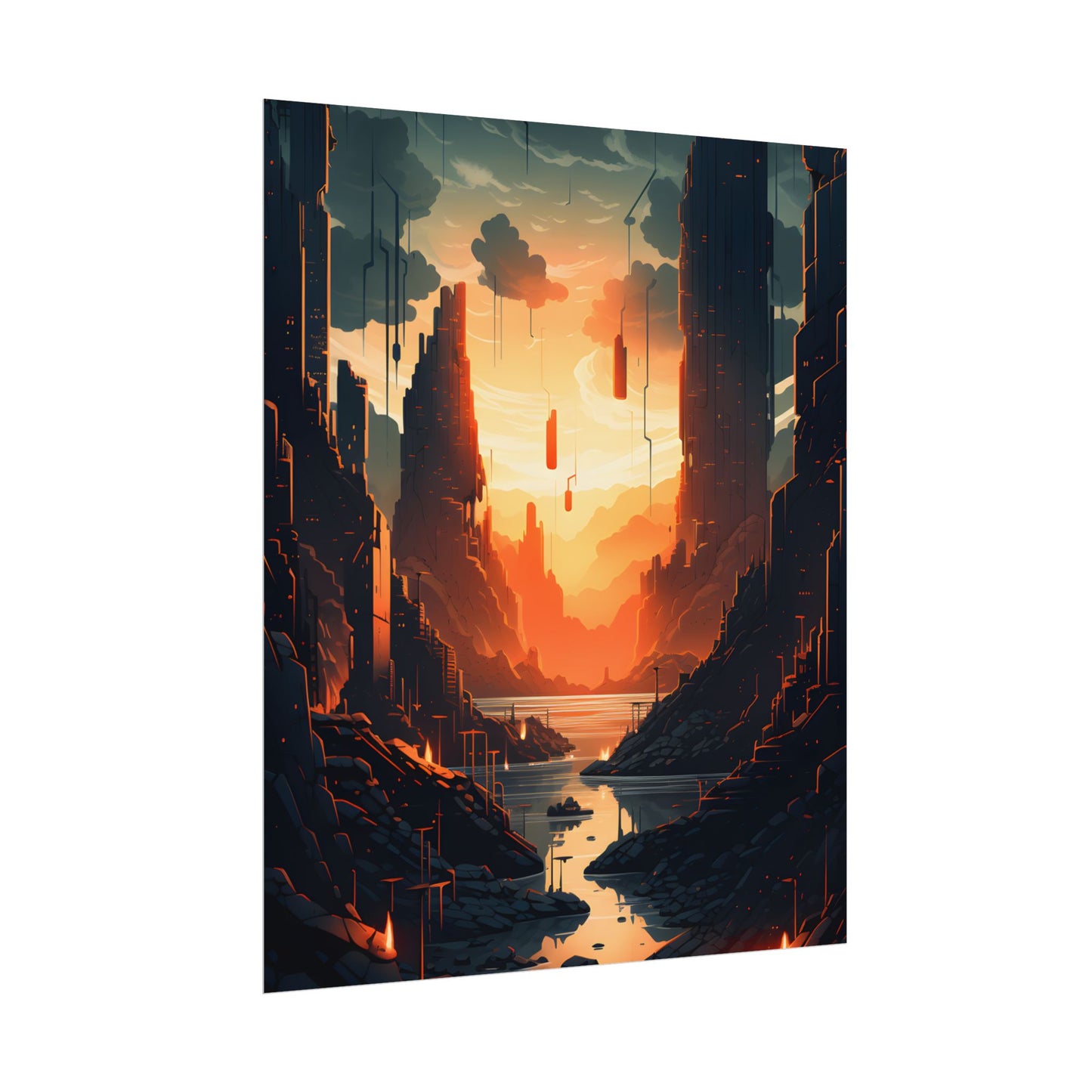 Cyberpunk Metropolis Ablaze: Nocturnal Digital Masterpiece - Poster