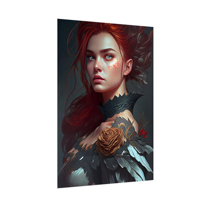 Stunning Redhead in Formal Dress: Elegant Portrait - Poster