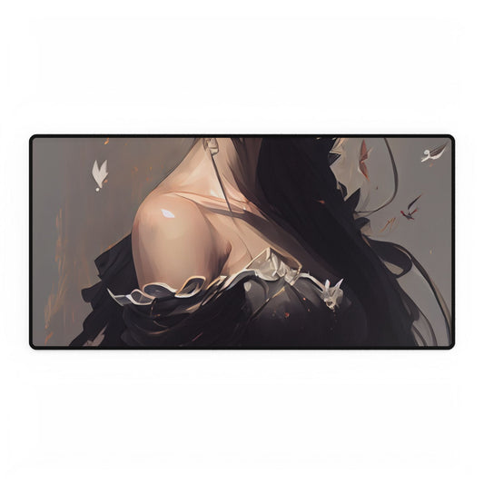 Elegant Black Hair Portrait: Beautiful Female in Dress Art - Desk Mat