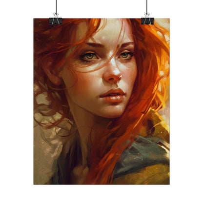 Elegant Redhead Portrait: Serious Female Artwork - Poster