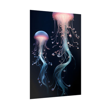 Bioluminescent Oceanic Ballet: Underwater Dancer in Motion - Poster
