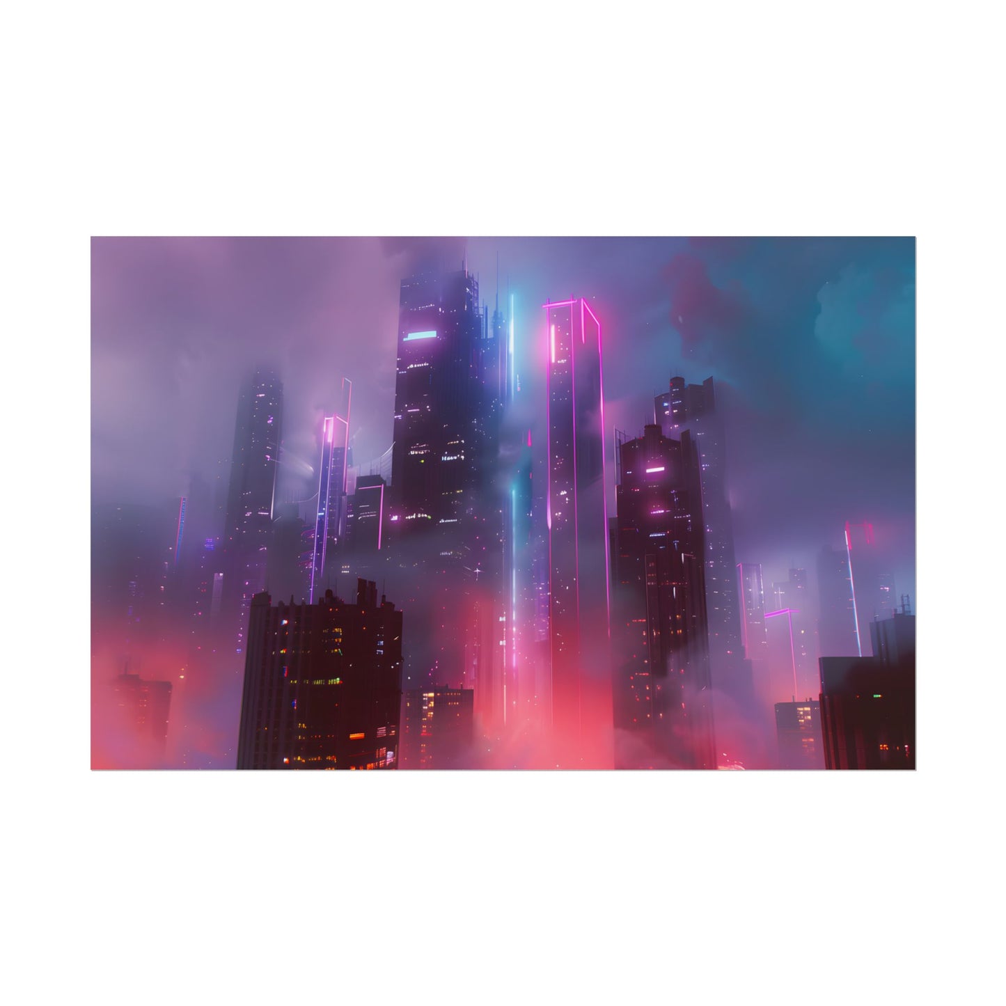 Futuristic Cityscape: Neon Dreams in the Urban Sky - Poster