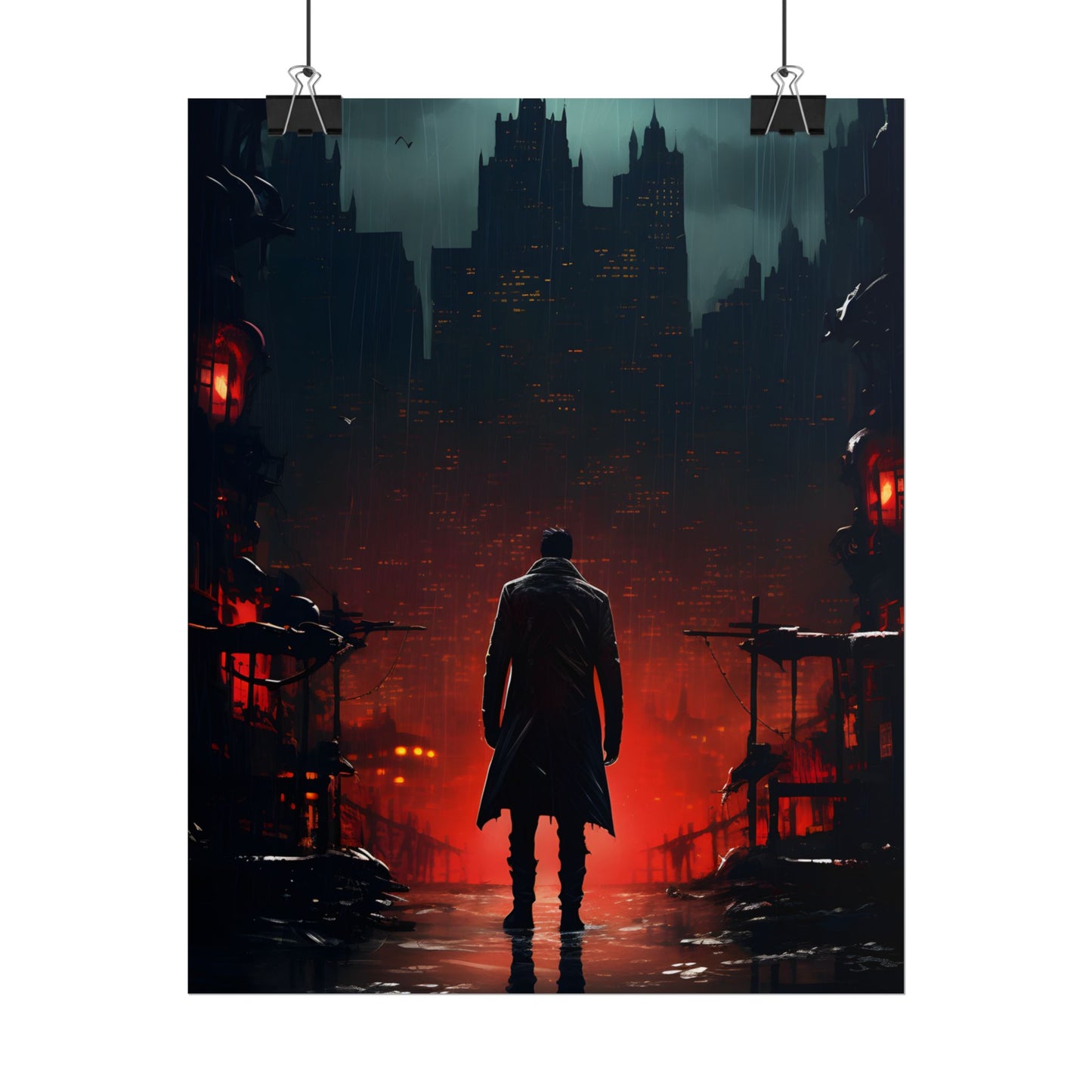 Urban Fantasy Detective: Cityscape at Dusk - Noir Artwork - Poster