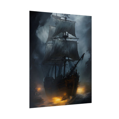 Ghostly Pirate Ship: Sailing Through the Ocean's Edge - Poster