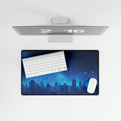 Peaceful Night Sky with Crescent Moon: Starry Digital Art - Desk Mat