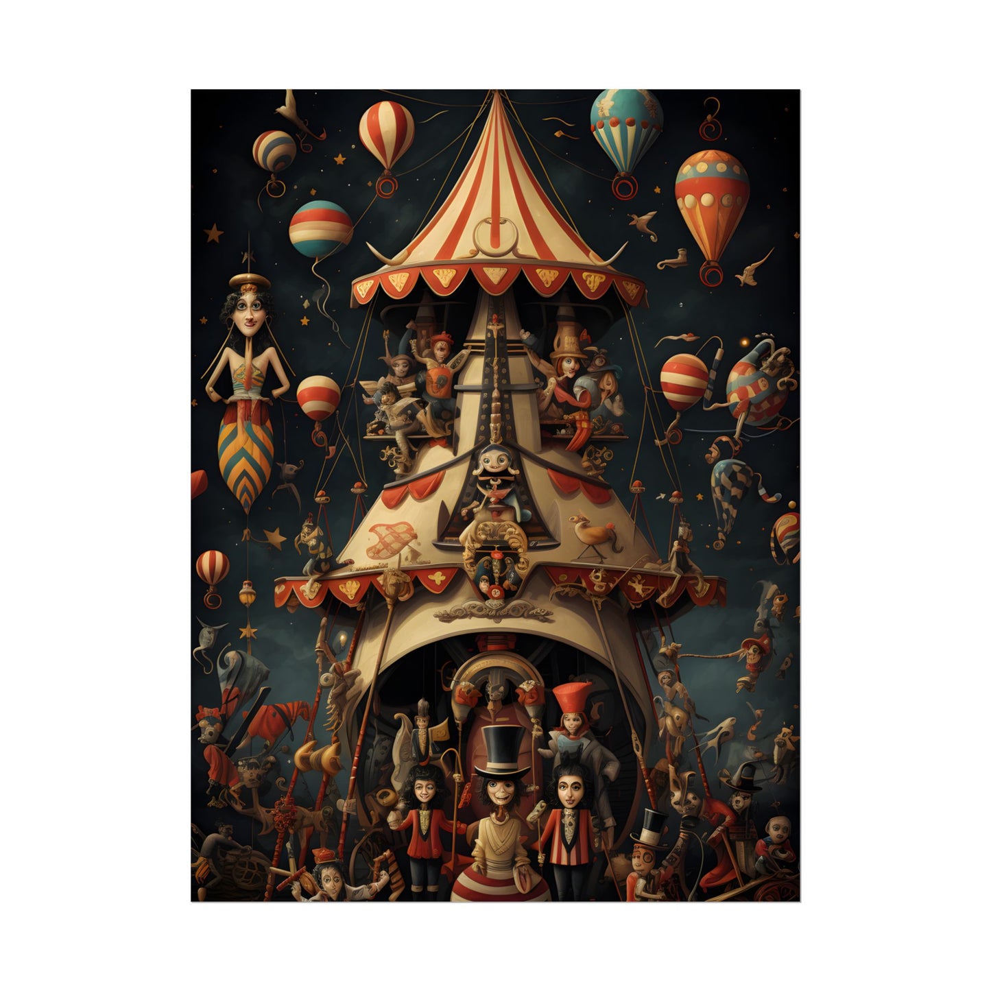 Whimsical Clockwork Circus: Fantastical Artwork in Vibrant Colors - Poster