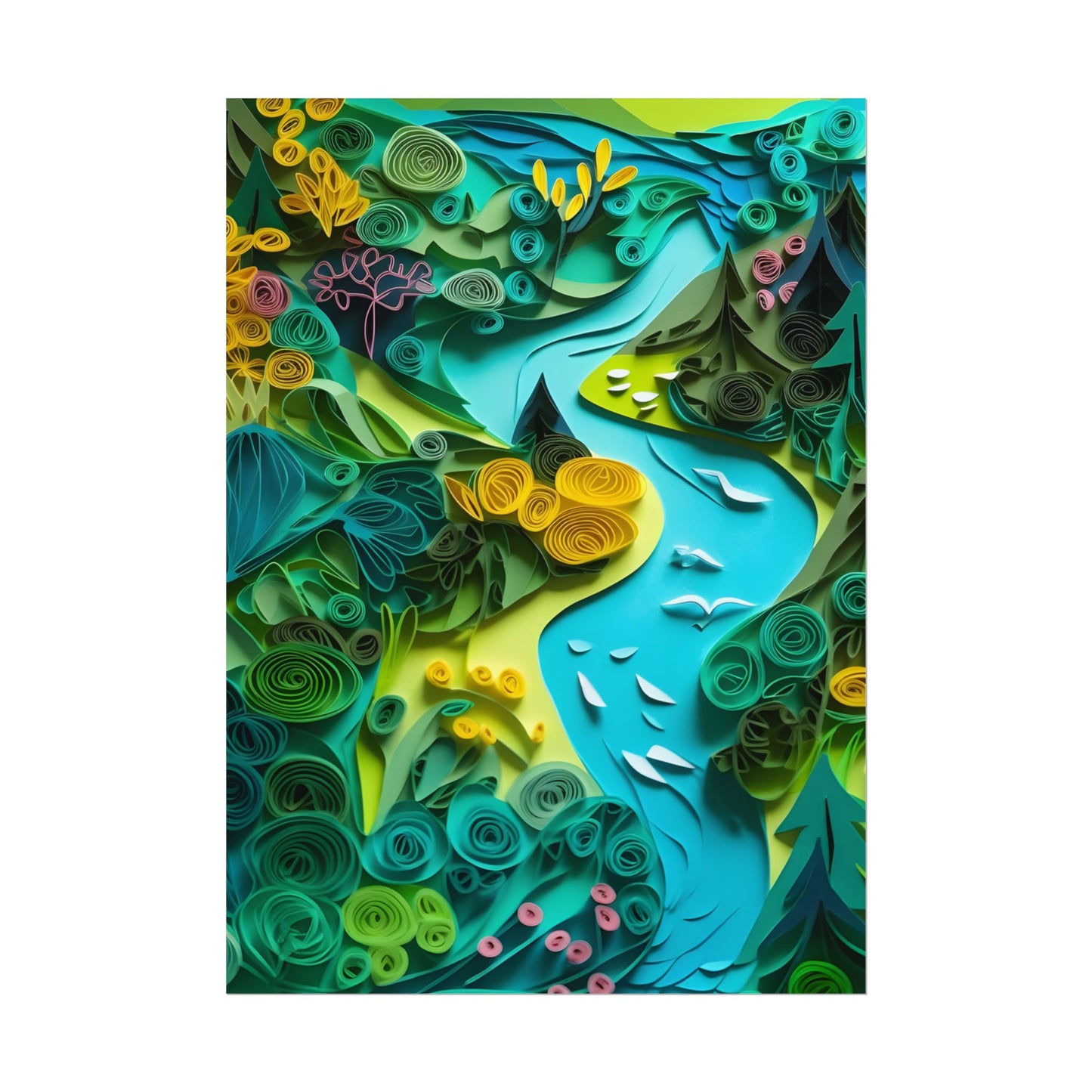 Colorful European Paper Quilling Artwork: Geometric Landscapes - Poster