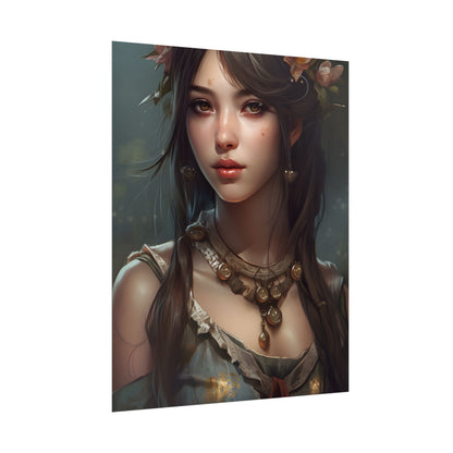 Realistic Female Portrait: Black Haired Beauty - Poster