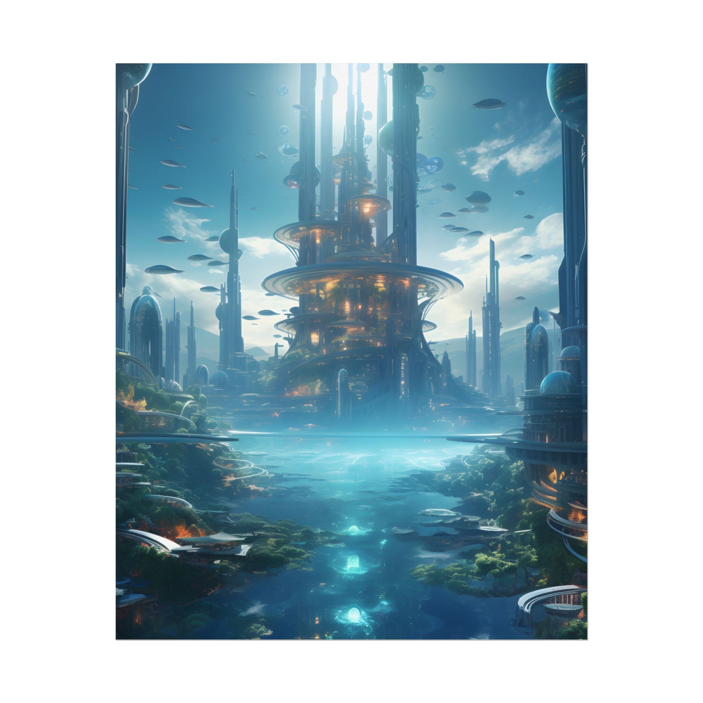 Underwater Futuristic City: Submerged Metropol Digital Artwork - Poster