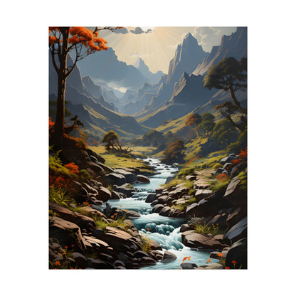 Majestic Waterfall Oil Painting: A Captivating Artwork - Poster